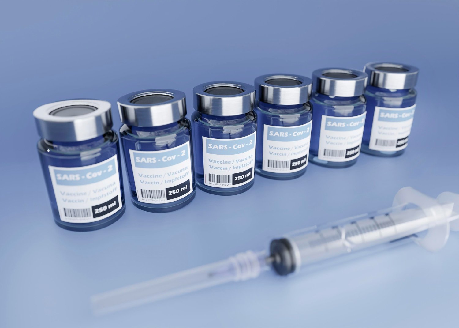 3d covid19 vaccine vials and syringe